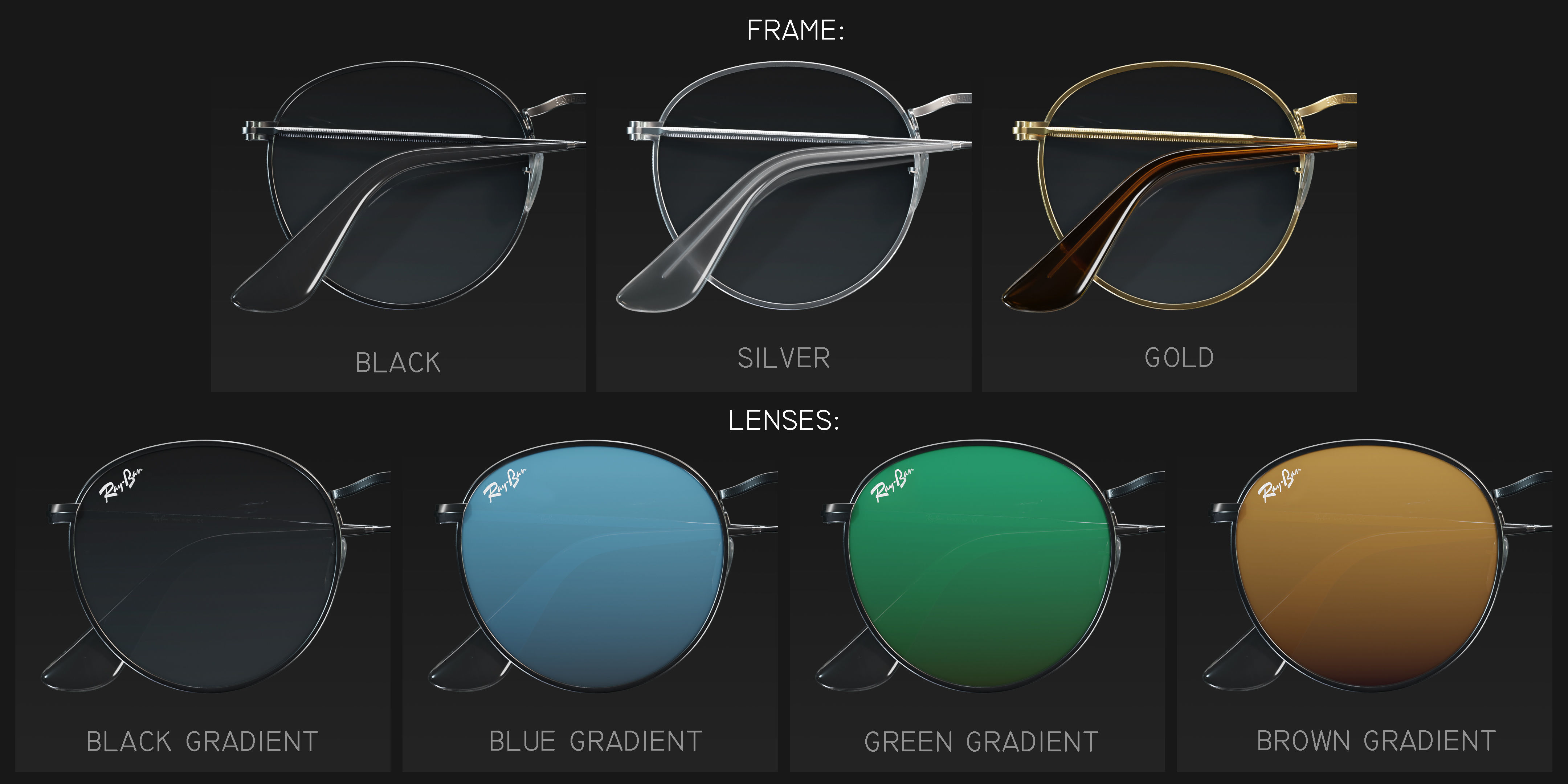 Ray-Ban round Sunglasses 3D model_2