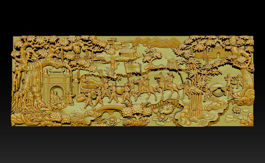 Mural landscape wood carving file stl OBJ and ZTL for CNC 3D print model_3