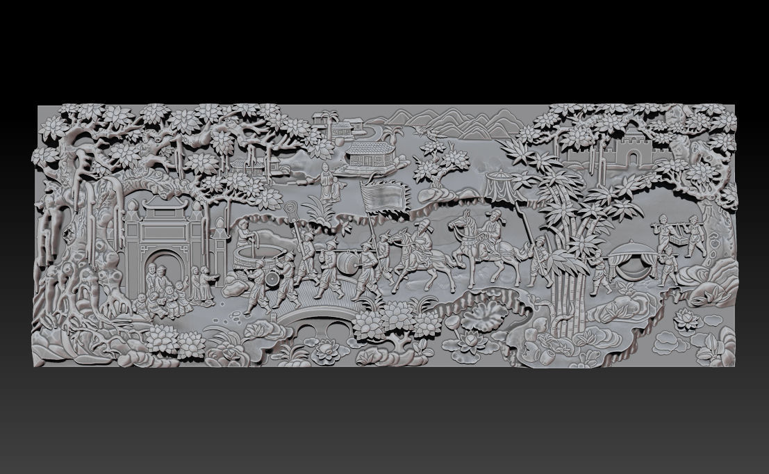 Mural landscape wood carving file stl OBJ and ZTL for CNC 3D print model_6