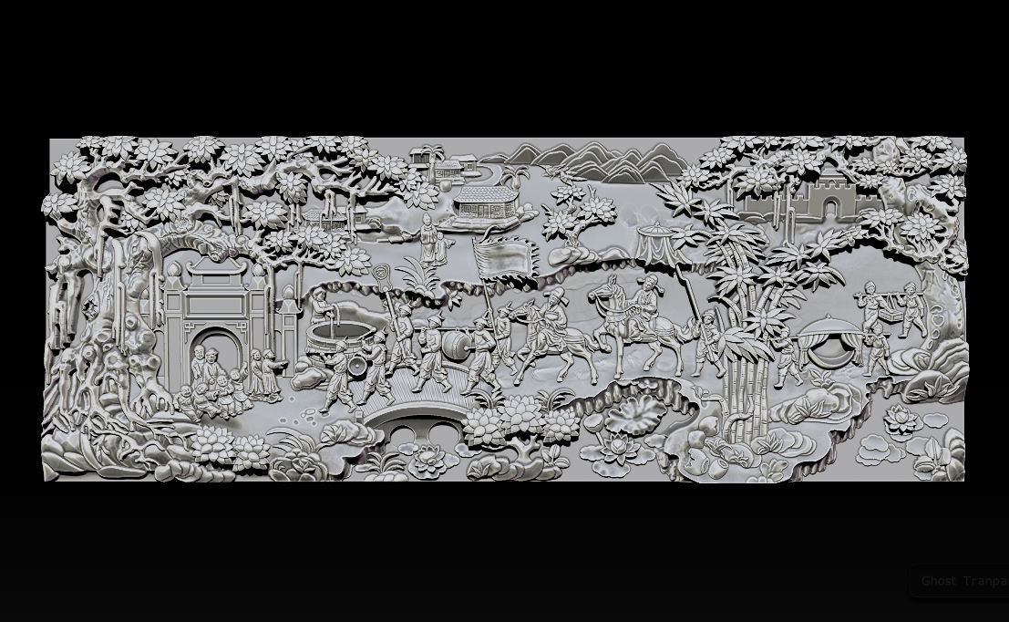 Mural landscape wood carving file stl OBJ and ZTL for CNC 3D print model_9