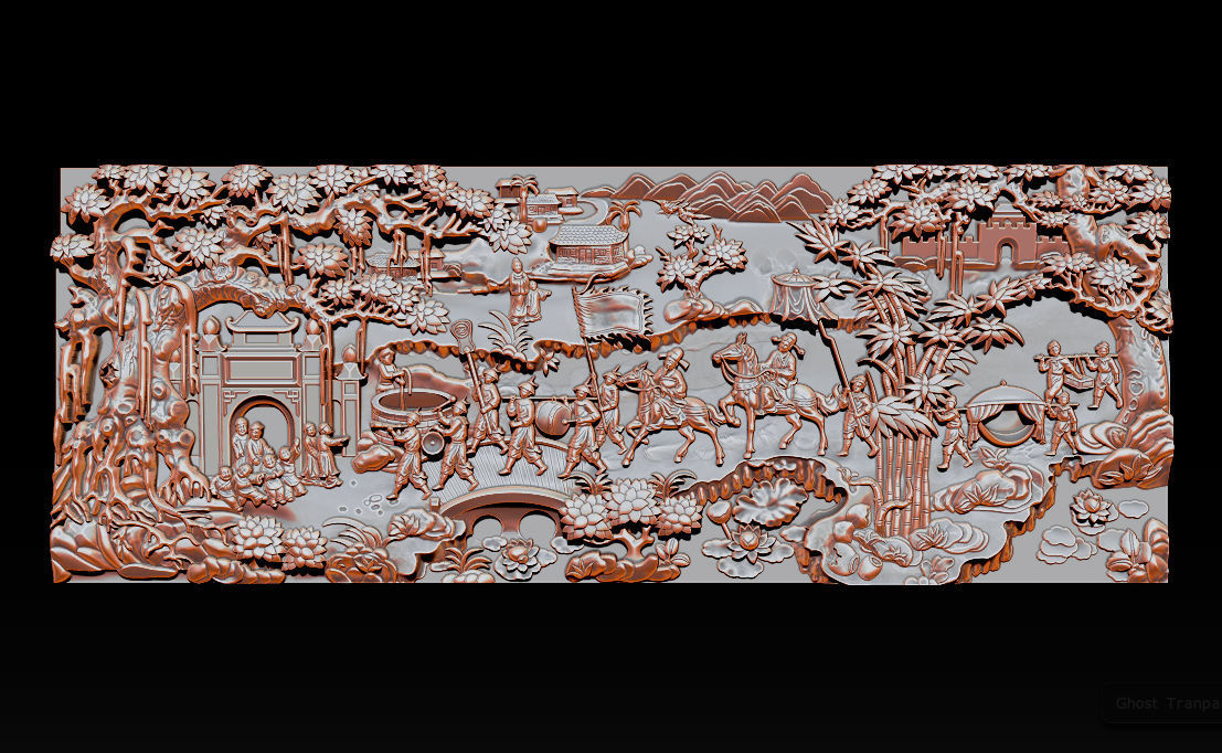 Mural landscape wood carving file stl OBJ and ZTL for CNC 3D print model_10