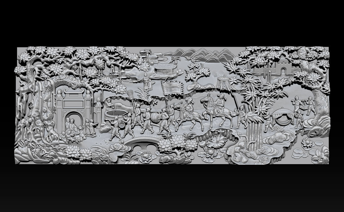 Mural landscape wood carving file stl OBJ and ZTL for CNC 3D print model_4
