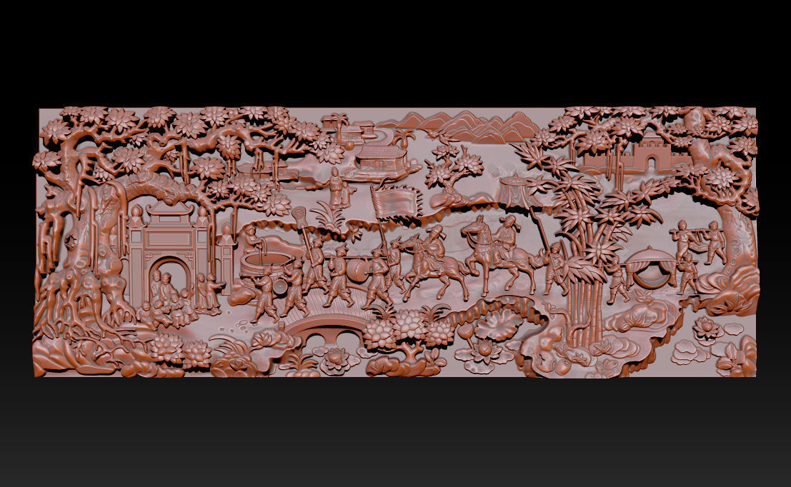Mural landscape wood carving file stl OBJ and ZTL for CNC 3D print model_11