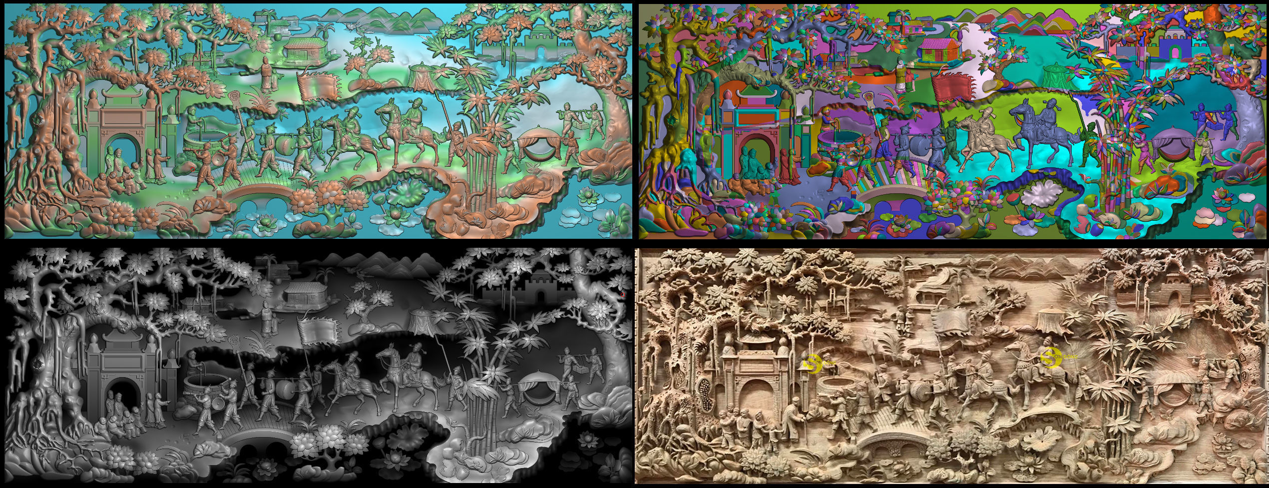 Mural landscape wood carving file stl OBJ and ZTL for CNC 3D print model_16