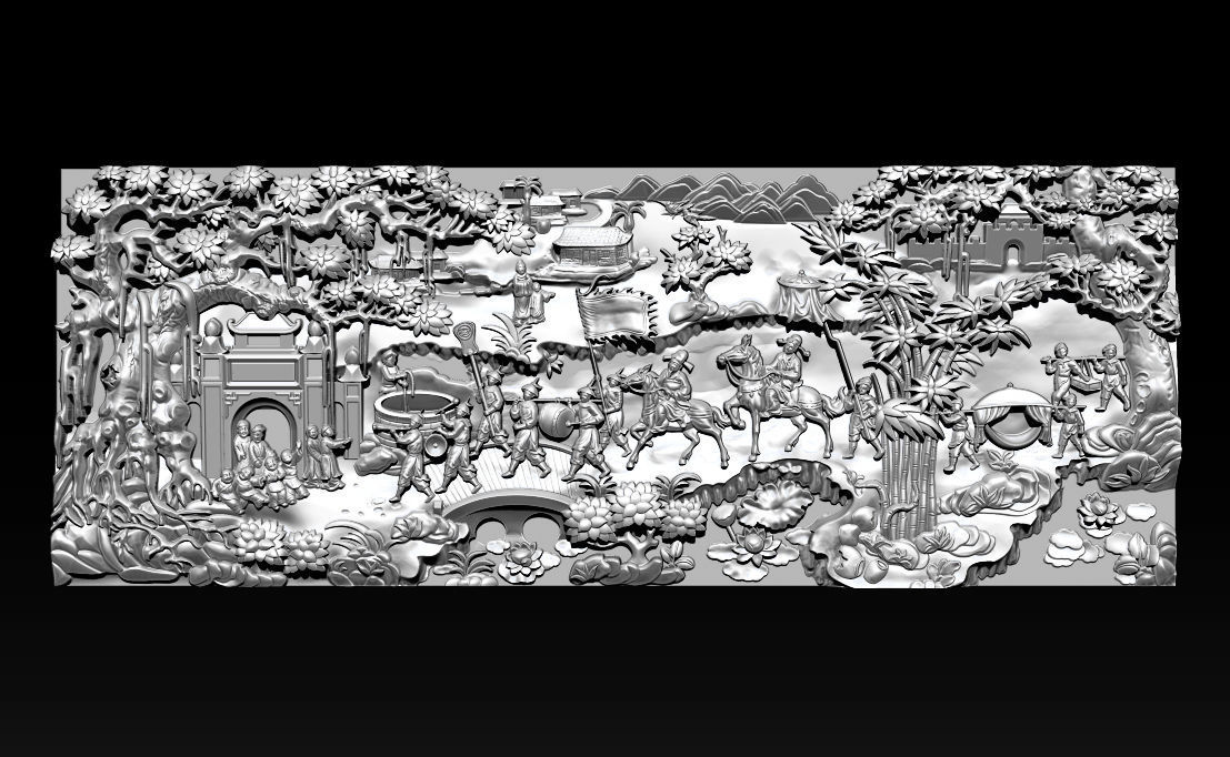 Mural landscape wood carving file stl OBJ and ZTL for CNC 3D print model_5