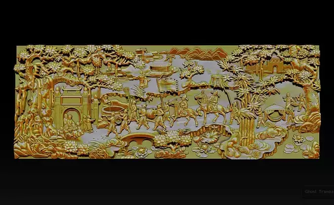 Mural landscape wood carving file stl OBJ and ZTL for CNC 3D print model