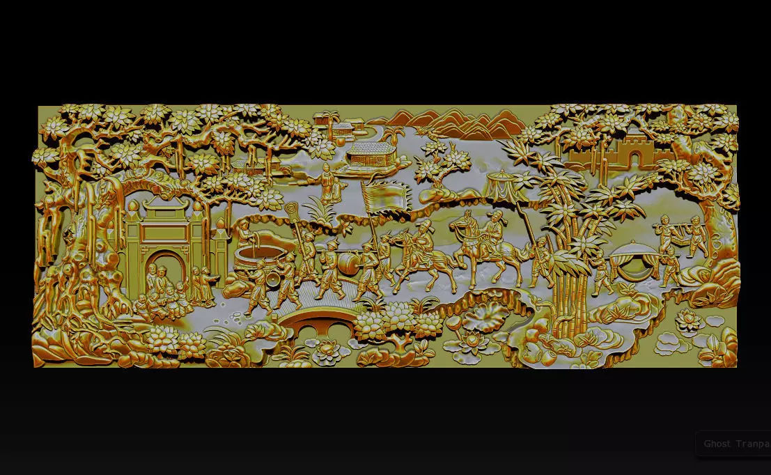 Mural landscape wood carving file stl OBJ and ZTL for CNC 3D print model_0