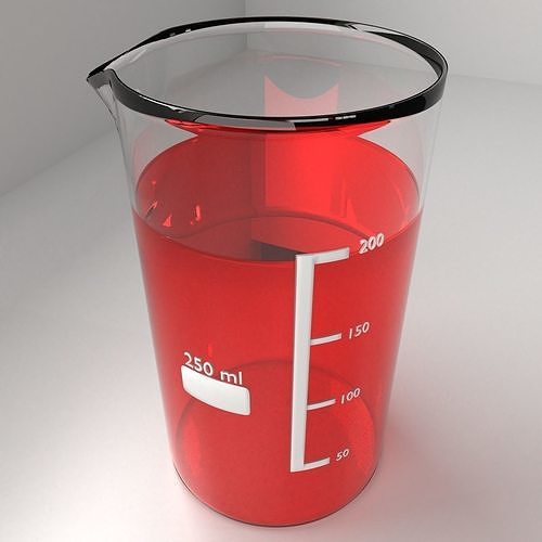 250ml Glass Beaker with Liquid 3D model