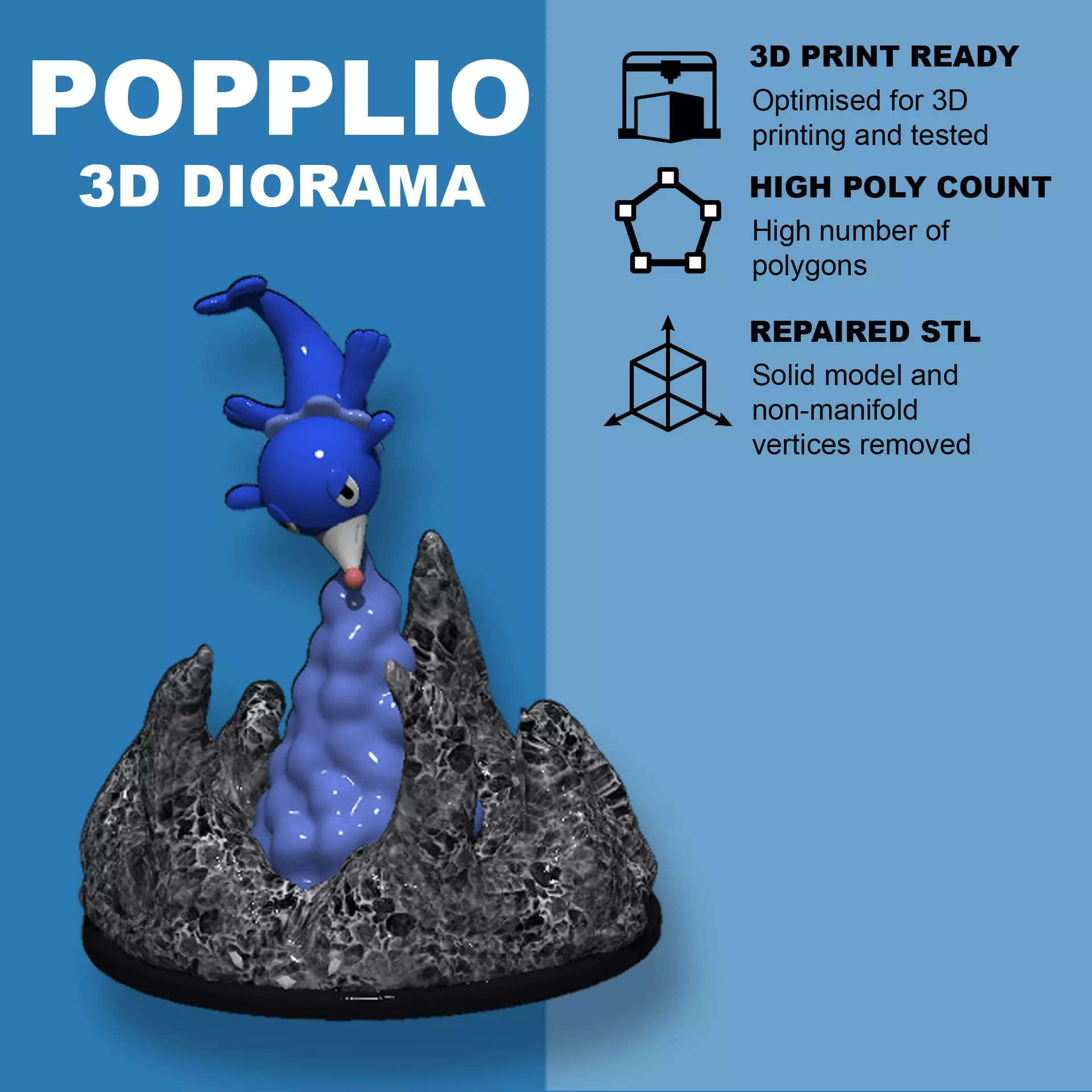 Pokemon - Popplio diorama 3D print model_0