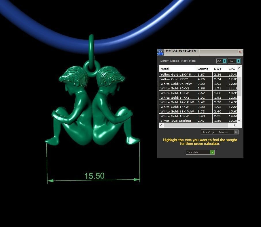 Gemini two people on silver necklace 3D print model_1