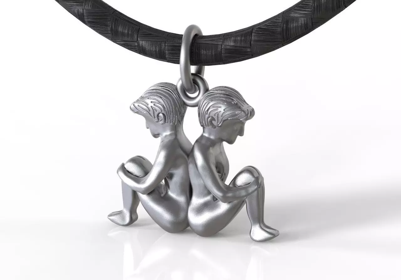 Gemini two people on silver necklace 3D print model_0
