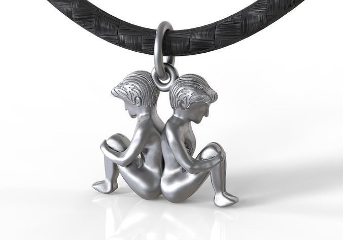 Gemini two people on silver necklace 3D print model