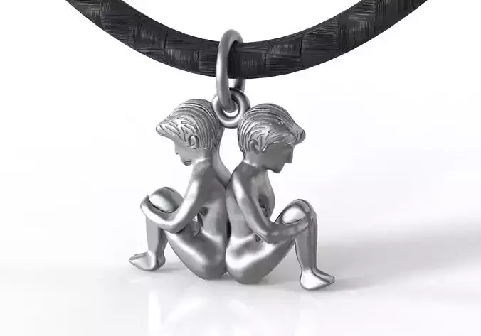 Gemini two people on silver necklace 3D print model