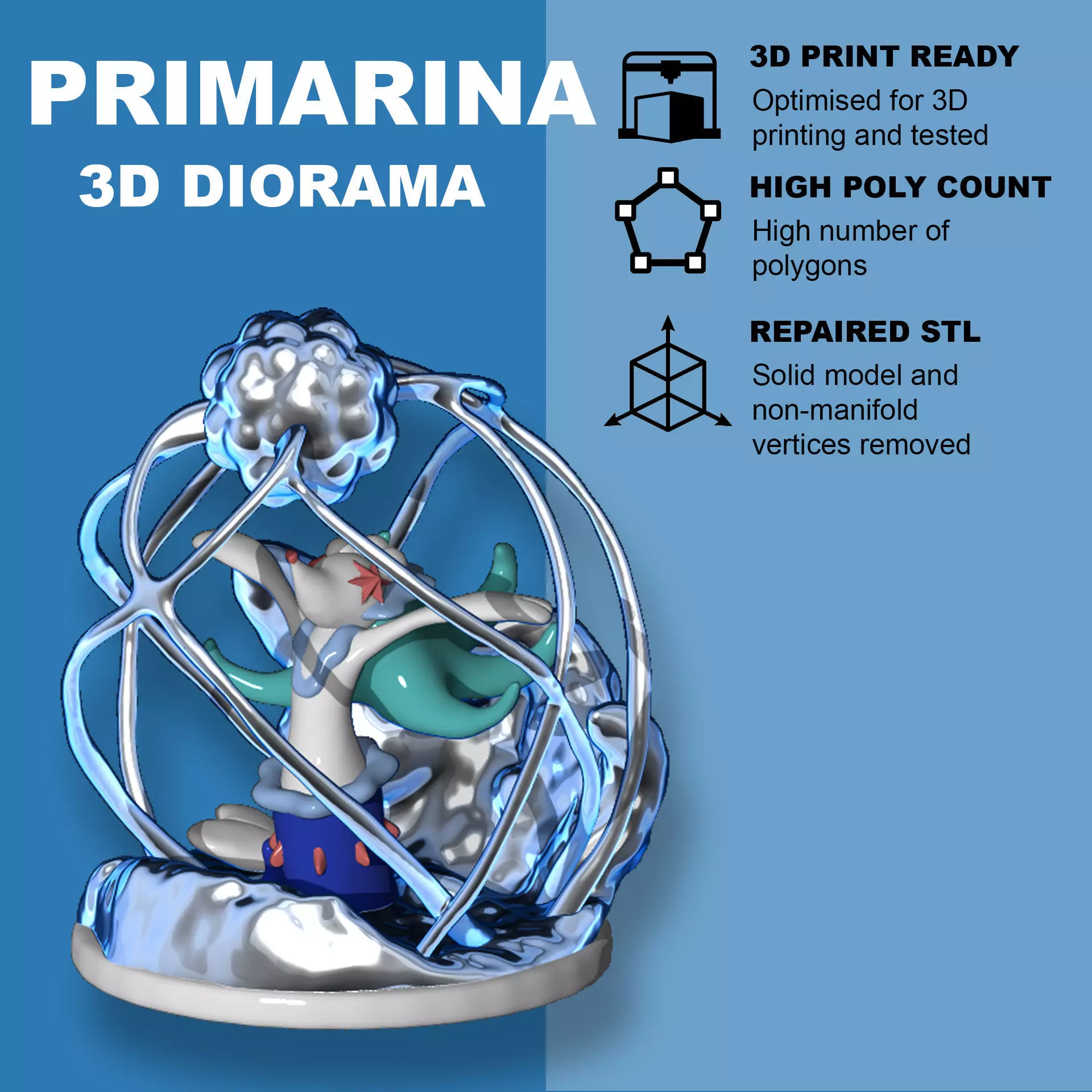 Pokemon - Primarina diorama 3D print model_0