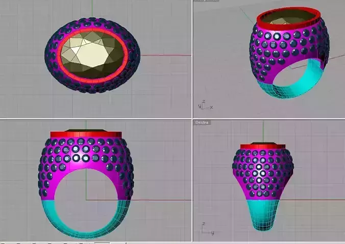 Oval Gem Woman Diamond round Gold Ring 3D print model