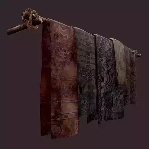 Medieval Blanket Hanger Low-poly 3D model