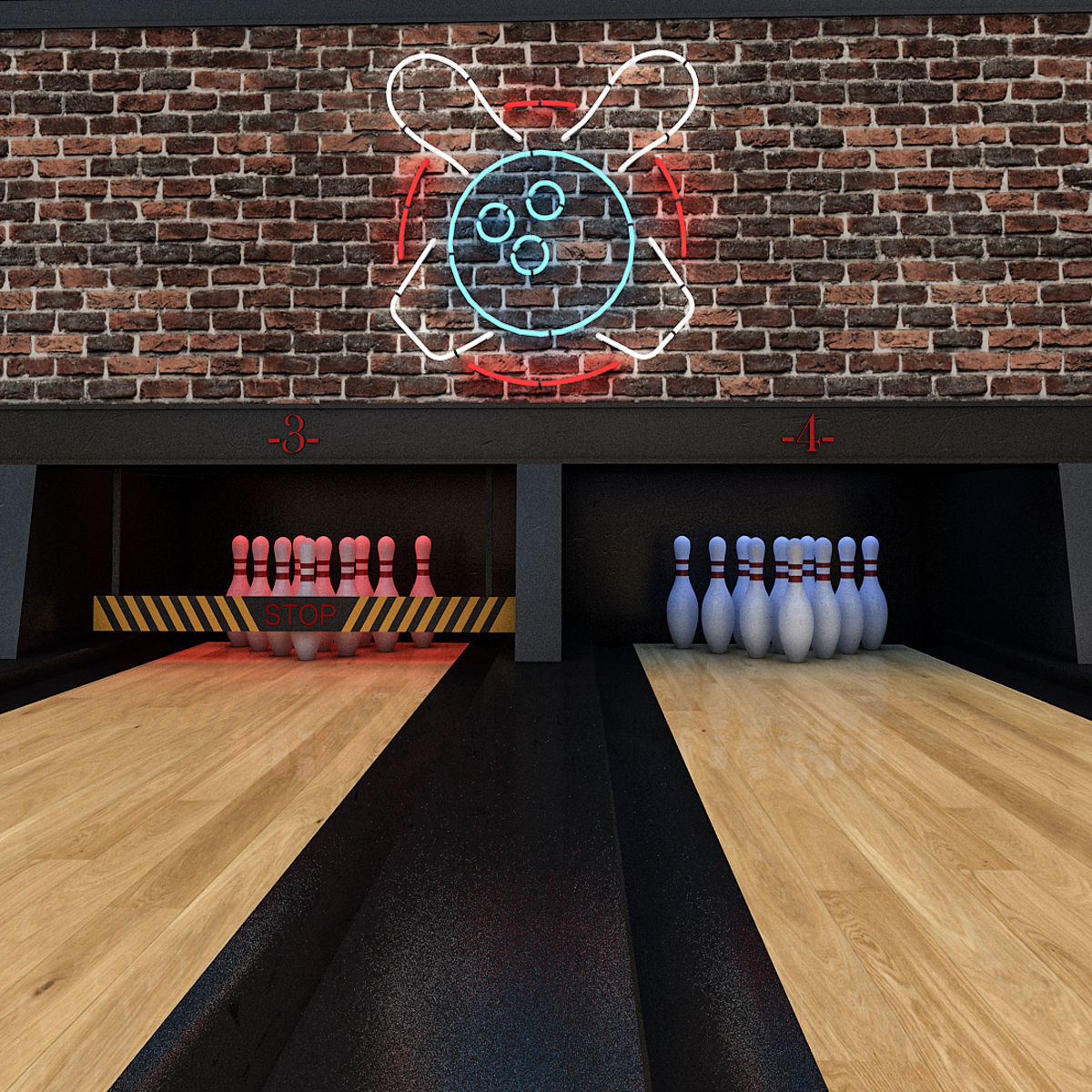 Bowling Alley 3D Model Low-poly 3D model_9