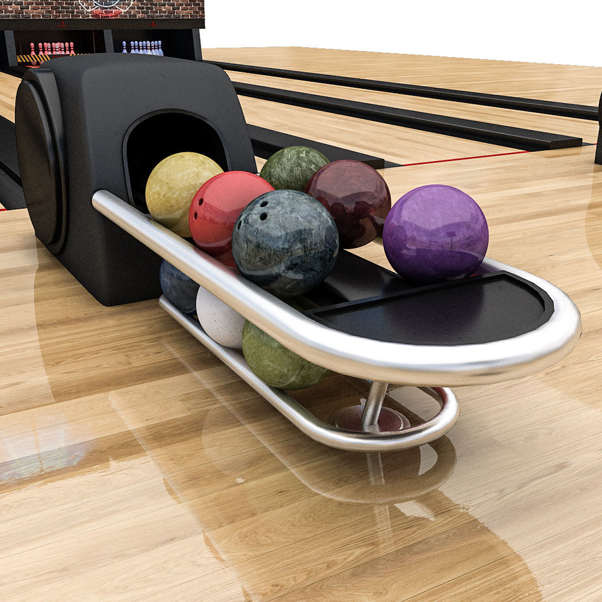 Bowling Alley 3D Model Low-poly 3D model_3