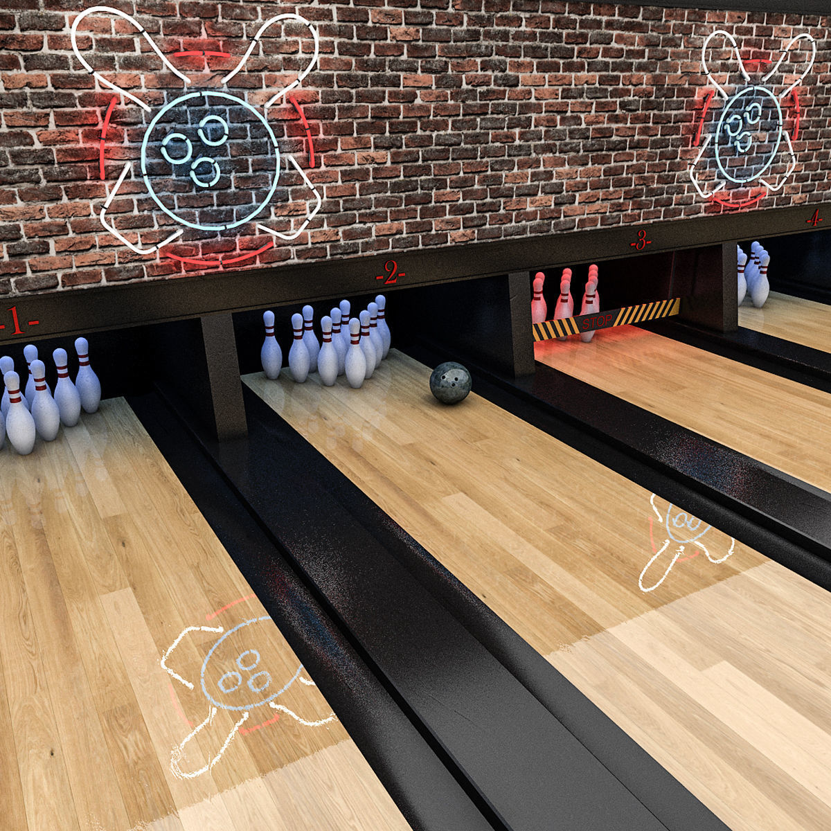 Bowling Alley 3D Model Low-poly 3D model_6