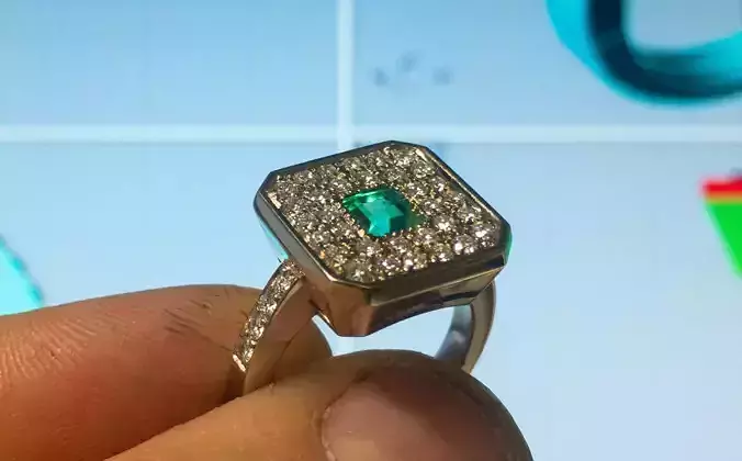 Rectangular White Diamond Halo Engagement Ring 3D print model