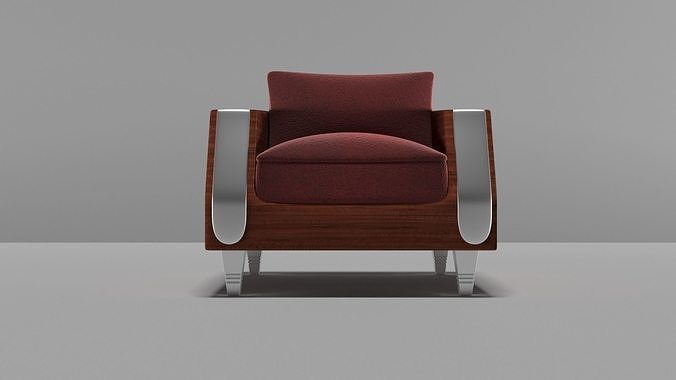 chrome detailed wooden armchair 3D model