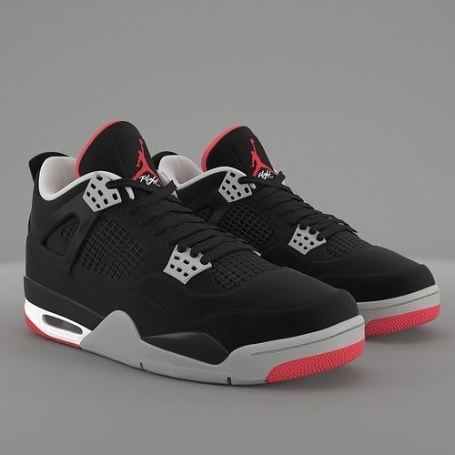 Air Jordan 4 Retro Bred PBR Low-poly 3D model