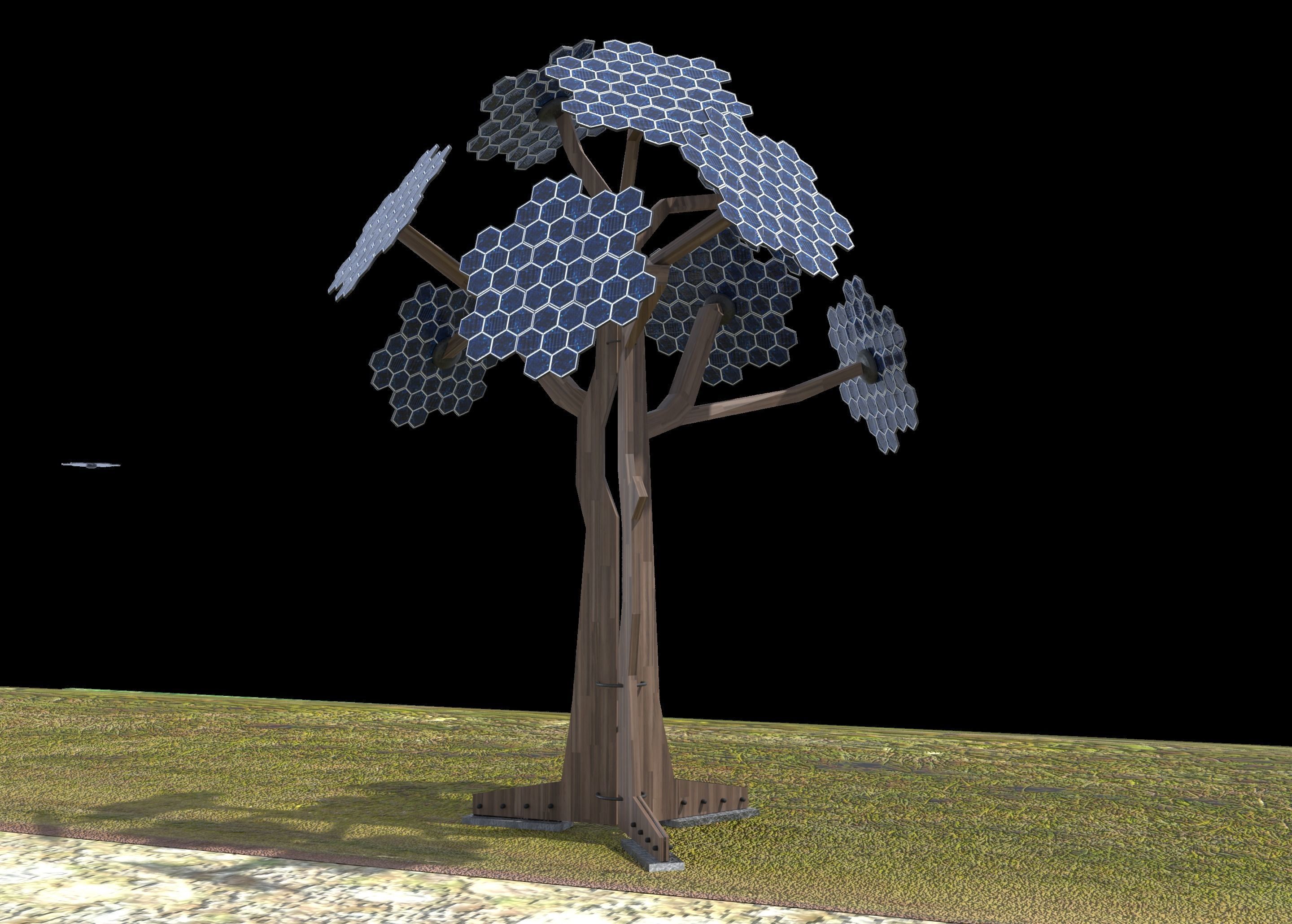 solar energy tree hexagonal cells Low-poly 3D model_1
