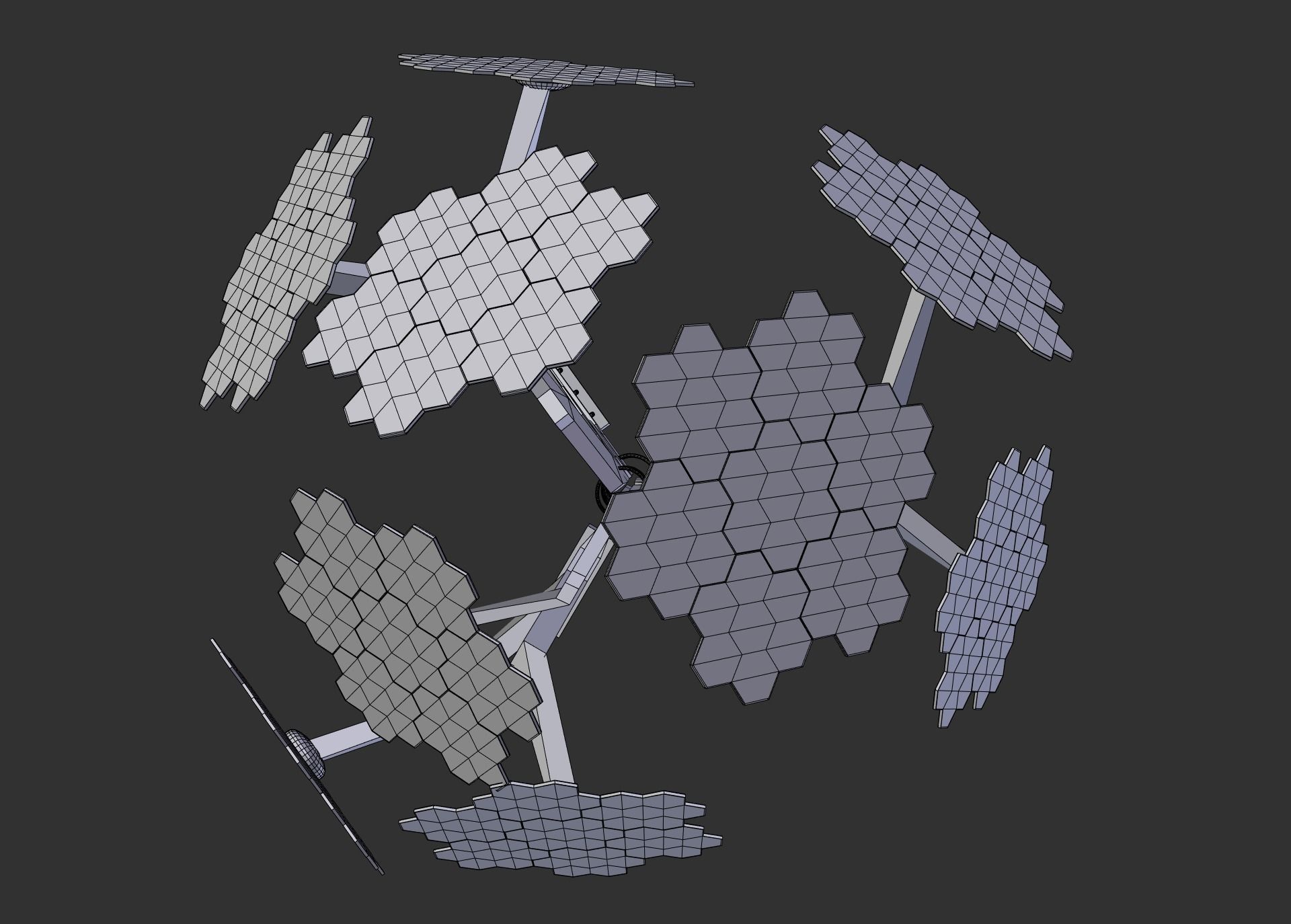 solar energy tree hexagonal cells Low-poly 3D model_9