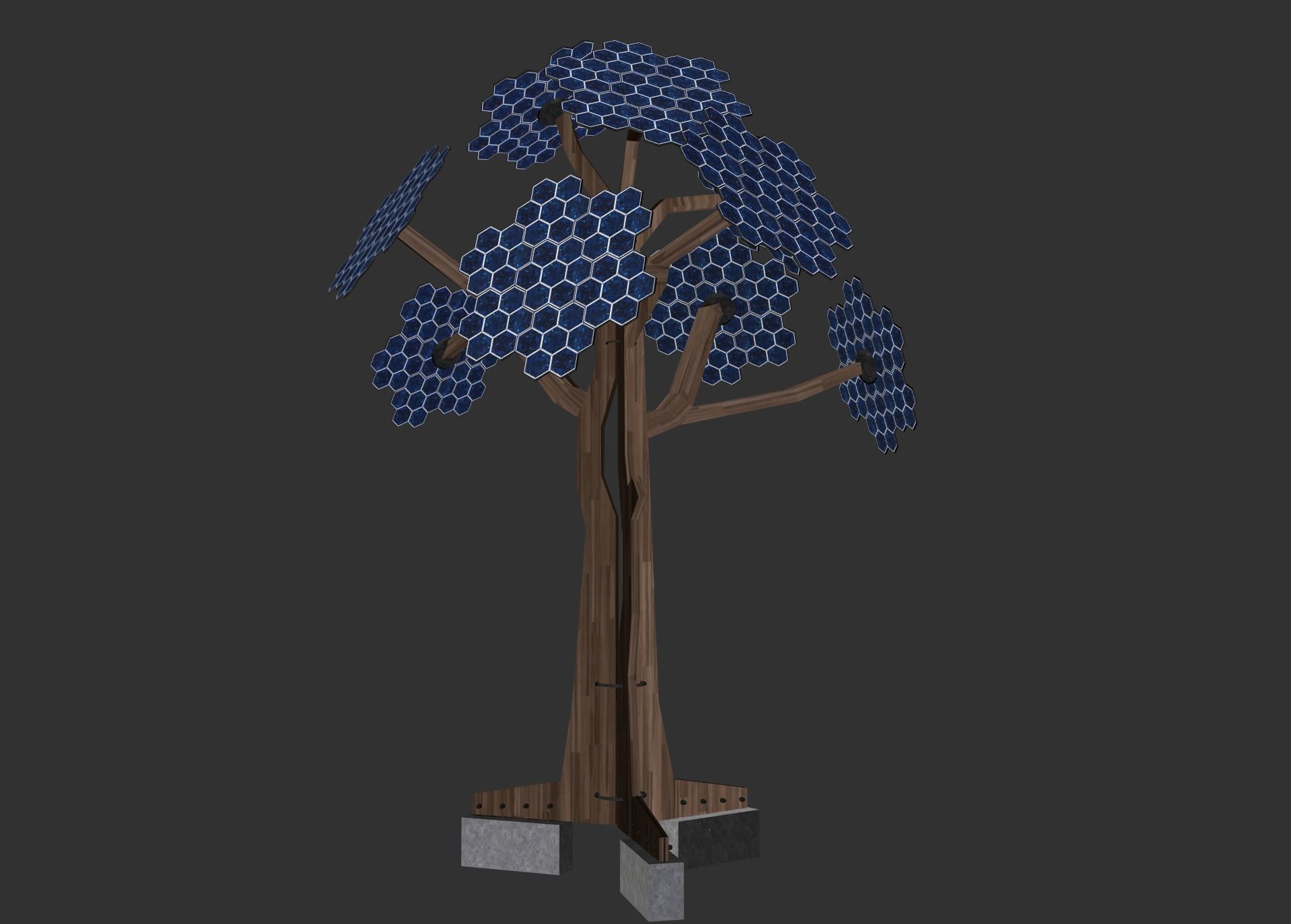 solar energy tree hexagonal cells Low-poly 3D model_8