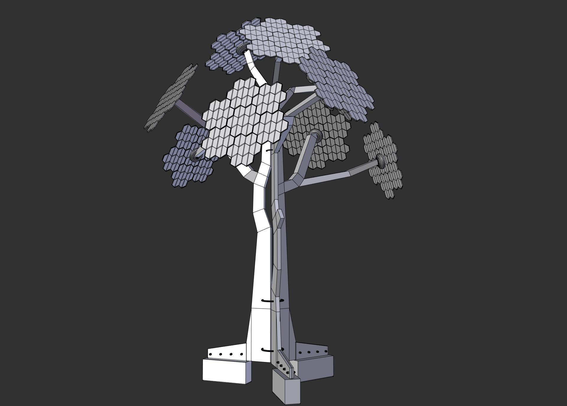 solar energy tree hexagonal cells Low-poly 3D model_7