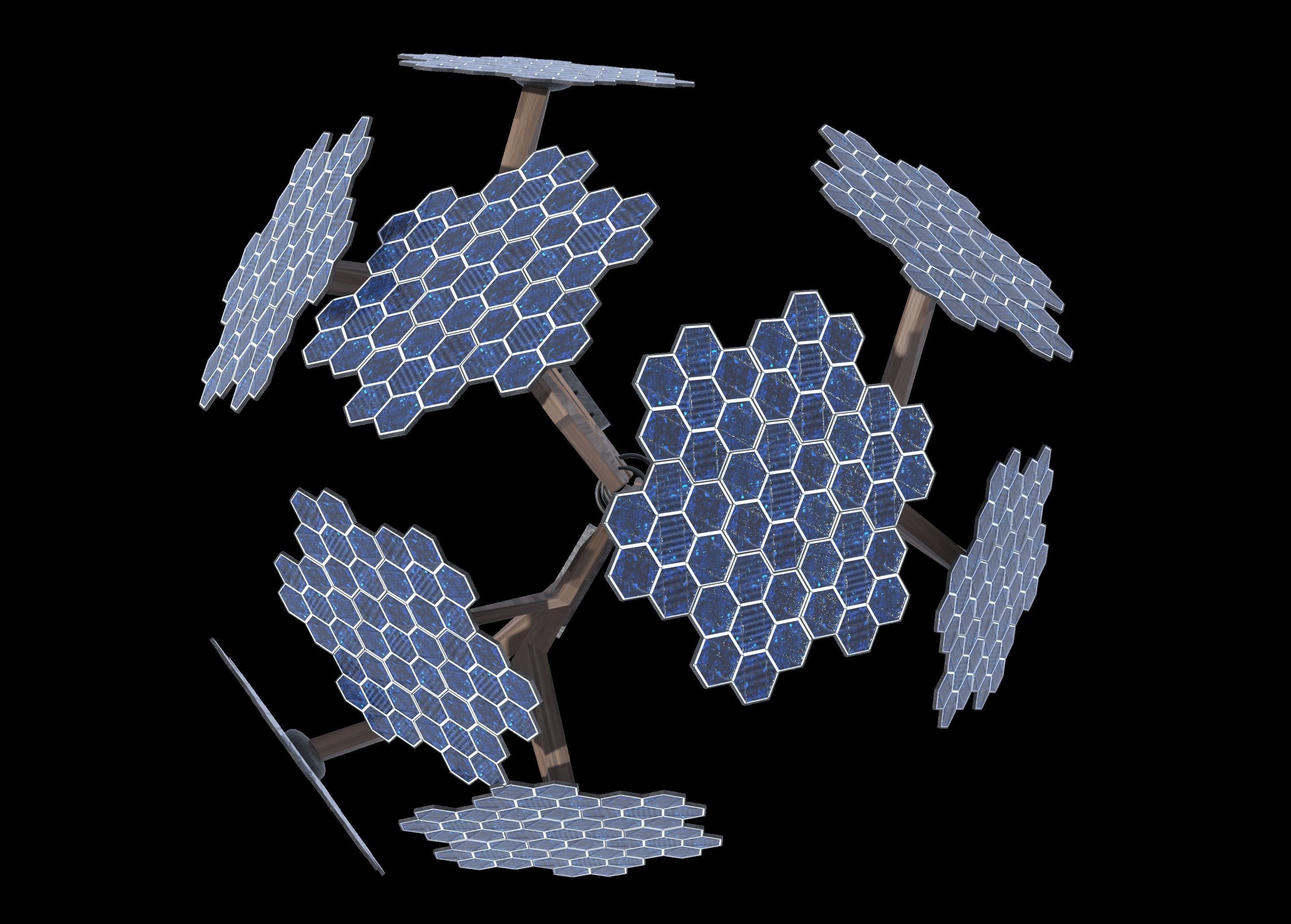 solar energy tree hexagonal cells Low-poly 3D model_2