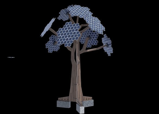 solar energy tree hexagonal cells Low-poly 3D model