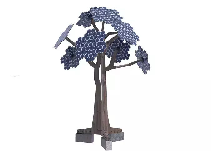 solar energy tree hexagonal cells Low-poly 3D model