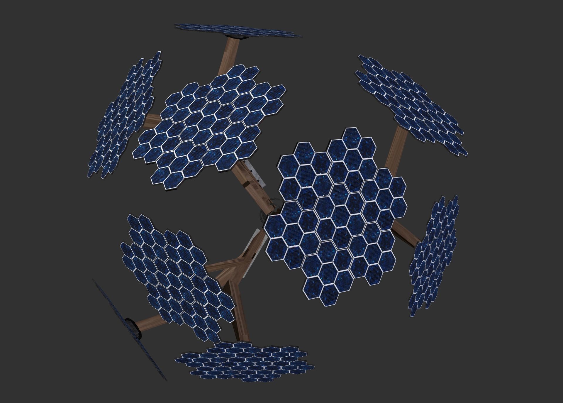solar energy tree hexagonal cells Low-poly 3D model_10