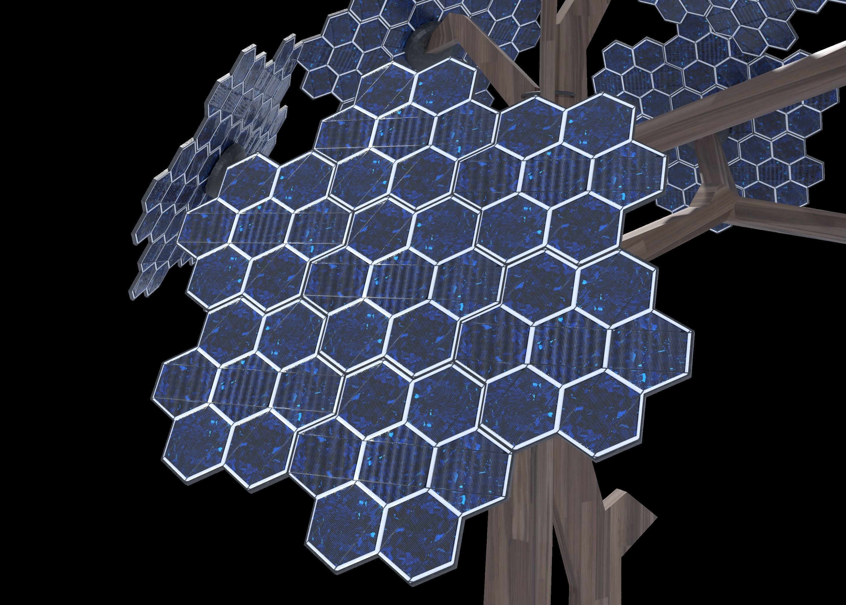 solar energy tree hexagonal cells Low-poly 3D model_4