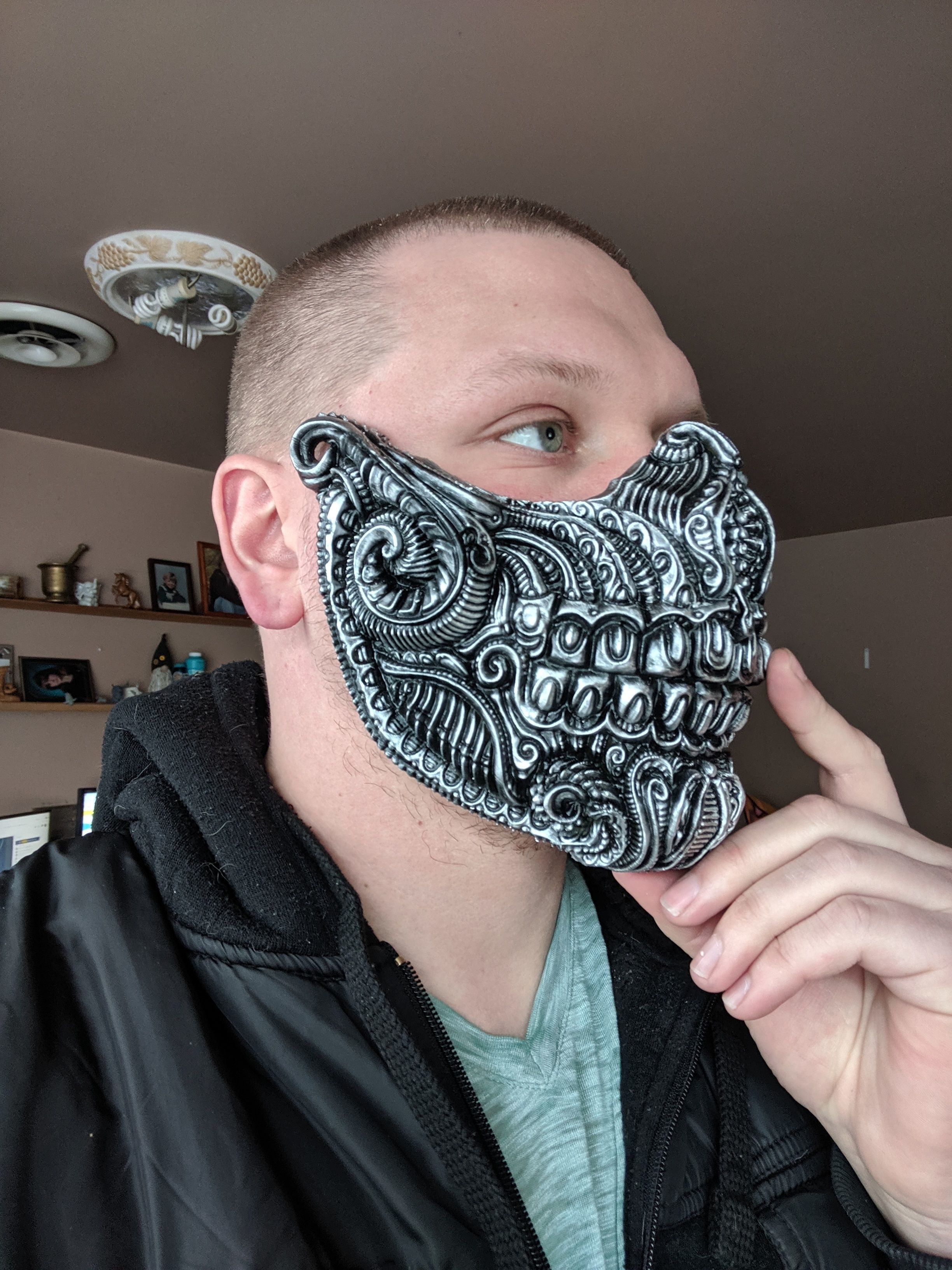 Biomechanical skull half mask 3D print model_2