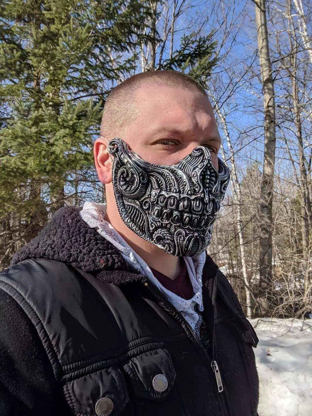 Biomechanical skull half mask 3D print model_0