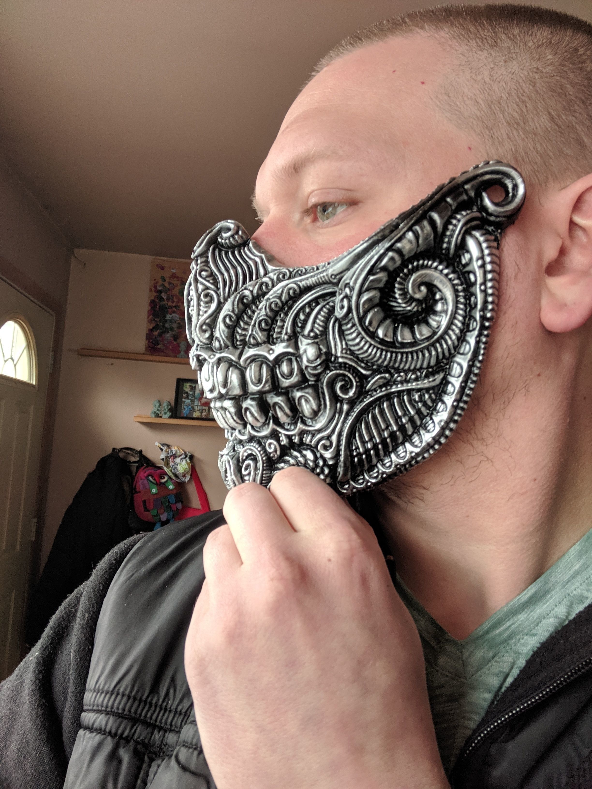 Biomechanical skull half mask 3D print model_3