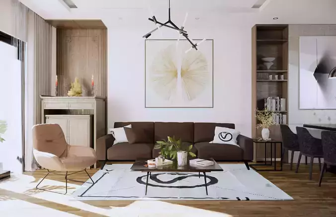 Modern Living Room And Kitchen Sketchup Model Scene 