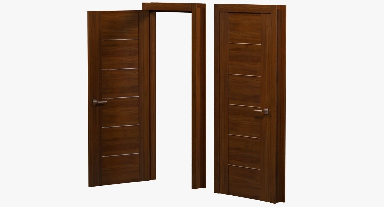 Modern brown wood door 3D model_3