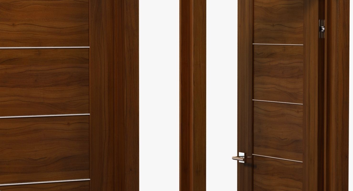 Modern brown wood door 3D model_5