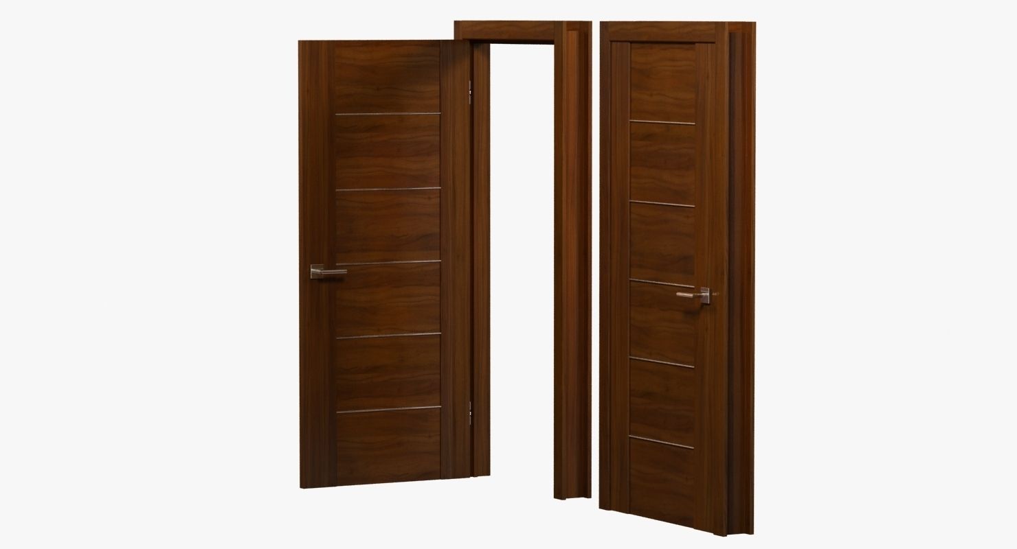 Modern brown wood door 3D model_2