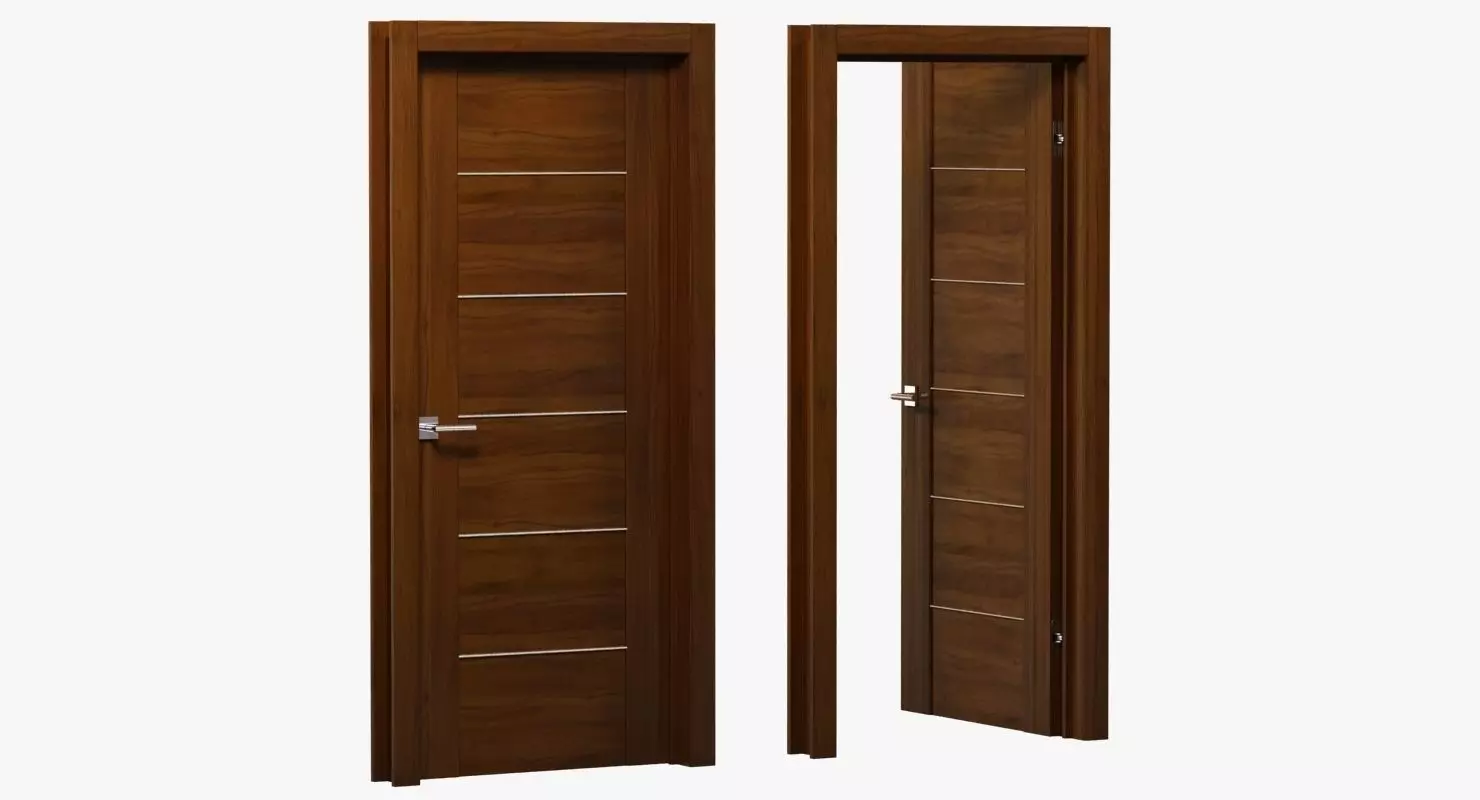Modern brown wood door 3D model_0