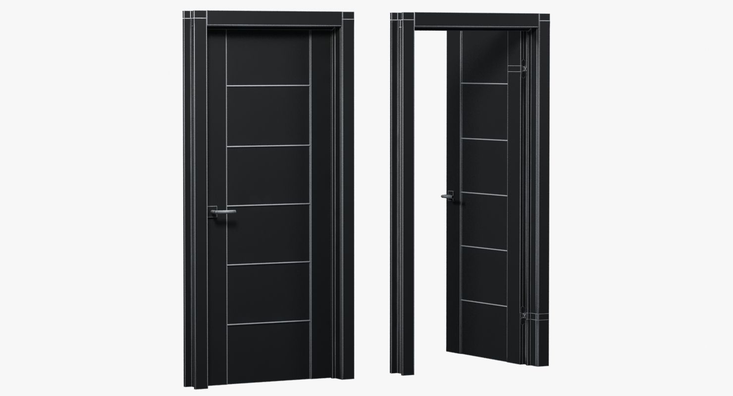 Modern brown wood door 3D model_6