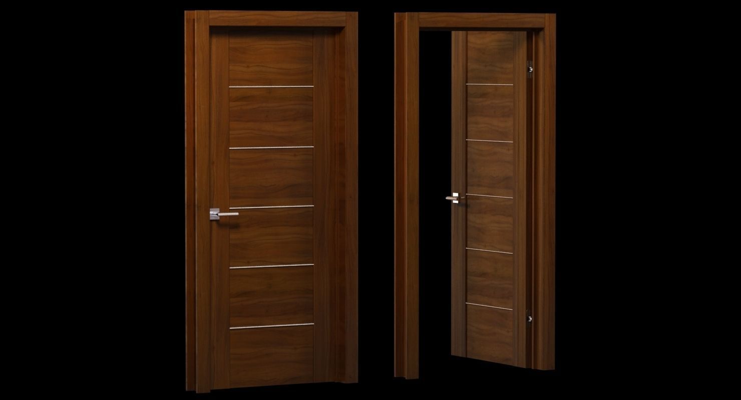 Modern brown wood door 3D model_1
