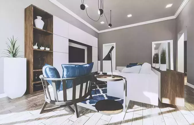 Contemporary Family Room Revit Scene Model