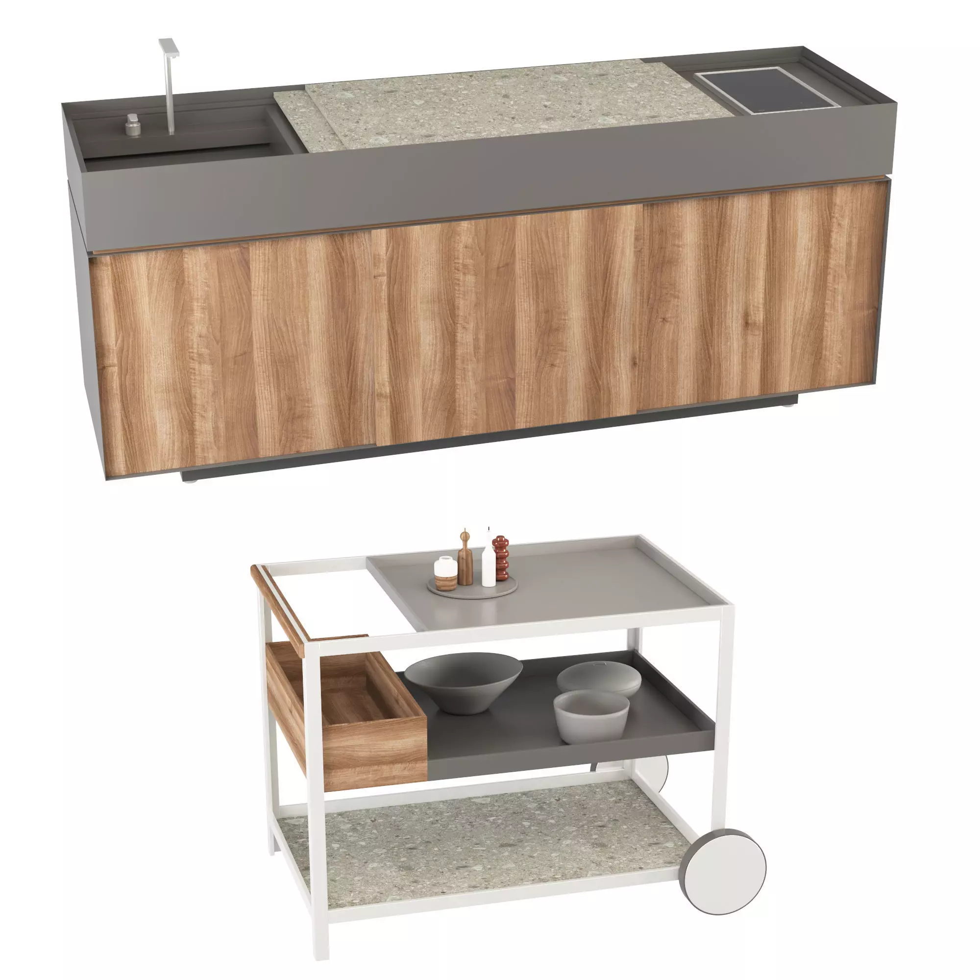 Kettal Garden - Outdoor Kitchen and trolley 3D model_0