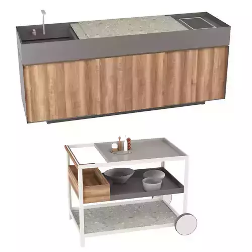 Kettal Garden - Outdoor Kitchen and trolley 3D model