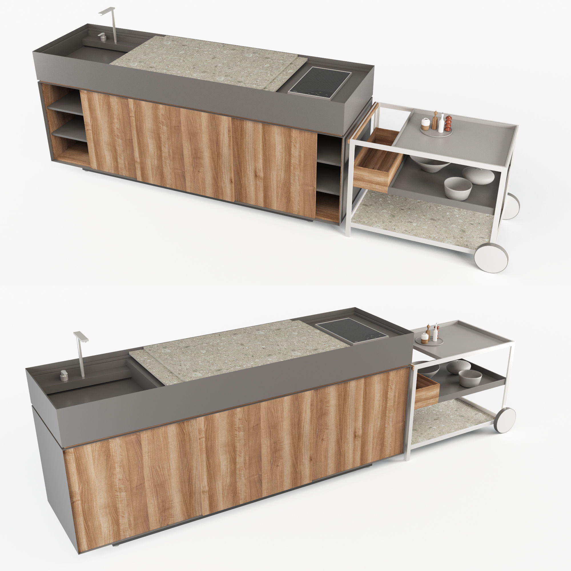 Kettal Garden - Outdoor Kitchen and trolley 3D model_1
