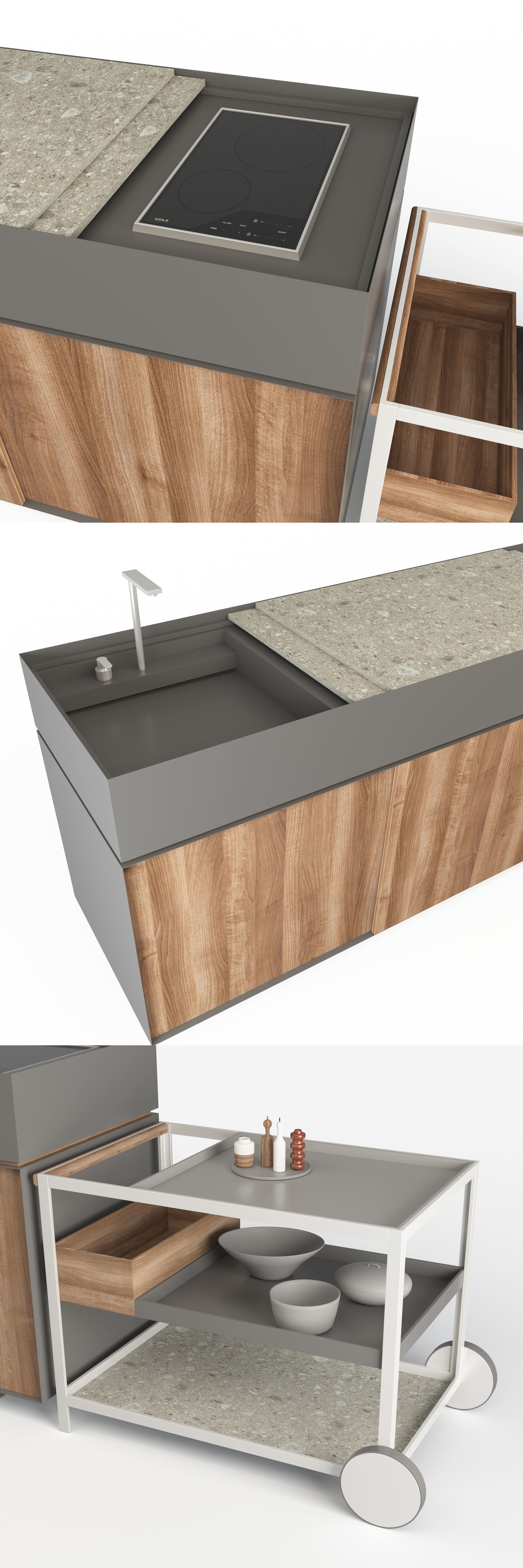 Kettal Garden - Outdoor Kitchen and trolley 3D model_4